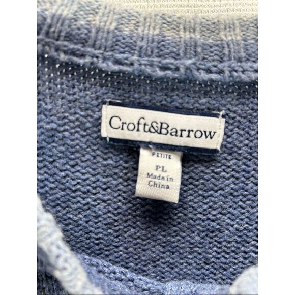 Blue Knit Holiday Cardigan PL Embroidered Winter Birds Cardinals Pinecones Zip - Picture 4 of 13